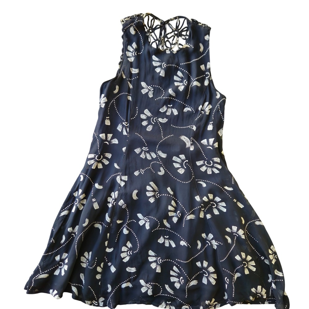 Vintage CACHE Dress Size M Black Floral Soutache Lace Back Whimsigoth 90s Y2K